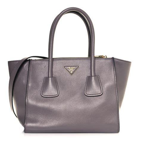 PRADA Glace Calf Twin Pocket Tote Argilla .